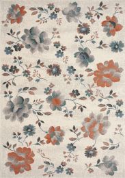 Safi Floral Toile Rug (8 x 11 - Blue Cream Grey Orange) 