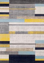 Sara Bold Stripes  Rug (8 x 11 - Blue Grey Yellow) 