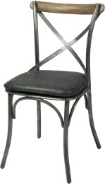 Cross Back Leather Cushion Seat (Antique Black) 