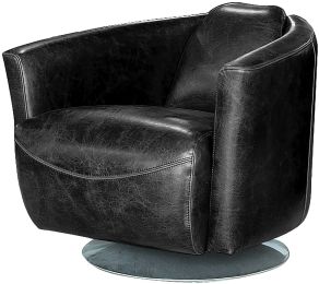 Tyrell Swivel Club Chair (Black Leather) 
