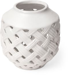 Forillon Vase (Short - White Glazed Lattice Pattern) 