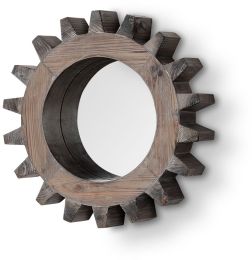 Cog Wall Mirror (Small - Brown Wood) 