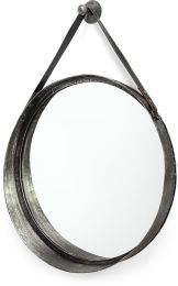 Northdale Wall Mirror (Round Black Metal Frame with Leather Strap Mirror) 