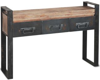 Carga Console Table (Black Metal Frame Brown Wooden Top with Storage) 