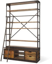 Brodie Shelving Unit (II - Medium Brown Wood Copper Ladder) 