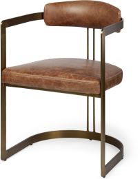 Hollyfield Dining Chair (Brown Leather & Gold Metal) 