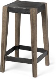 Nell Counter Stool (Black Metal Seat & Foot Rest With Brown Wood Legs) 
