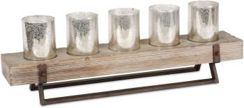 Benk Table Candle Holder (Wood & Black Metal Five Cup Candle Holder) 