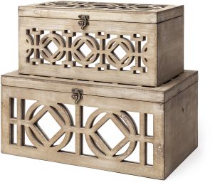 Estooki Boxes (Set of 2 - Natural Wood Mirrored) 