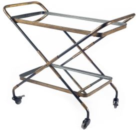 Charlize Bar Cart (Gold Metal Frame Two-Tier with mirrored shelves) 