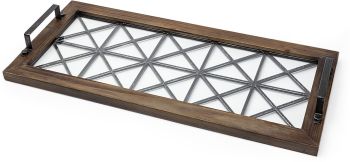 Ellingson Tray (Black Rectangular Metal Glass Wood Bottom) 