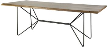 Papillion Dining Table (II - Rectangular Natural Wood Top with Black Iron Base) 
