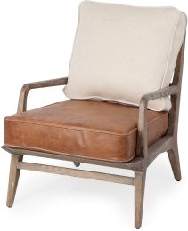 Harman Accent Chair (Cream Fabric & Brown Leather Seat) 