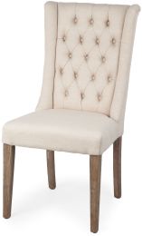 Mackenzie Dining Chair (Cream Plush Linen Covering with Ash Solid Wood Base) 