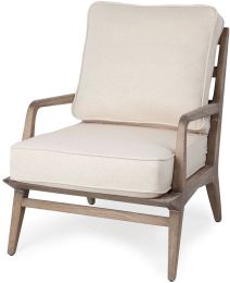 Harman Accent Chair (Off-White Fabric Seat with Wood Frame) 
