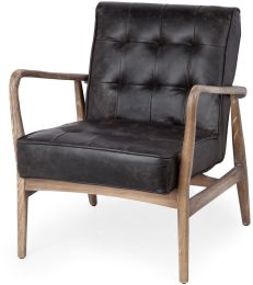 Phineas Accent Chair (Black Leather & Brown Wood) 