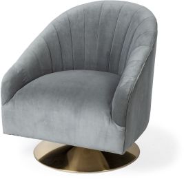 James Accent Chair (Grey-Blue Velvet Fabric & Gold Metal) 