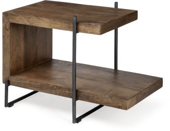 Maddox End Table (U-shaped - Brown Wood & Black Metal) 