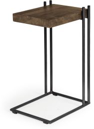 Maddox End Table (L-Shaped Medium Brown Wood Black Iron) 