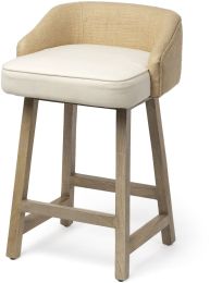 Monmouth Counter Stool (Cream & Beige Fabric Seat Brown Wood Frame) 