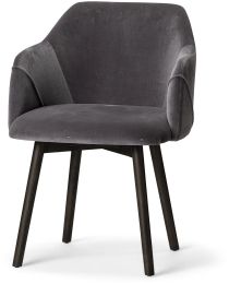 Ronald Dining Chair (Grey Velvet Wrap Black Wooden Base) 