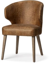 Niles Wingback Dining Chair (Brown Faux Leather Seat with Brown Wooden Legs) 