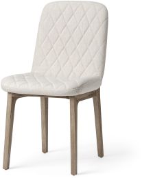 David Dining Chair (Set of 2 - Diamond Tuffed Cream Fabric Wrap Brown Wood Base) 