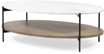 Larkin Coffee Table (White Marble & Brown Wood) 