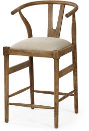 Trixie Counter Stool (Cream Upholstered Seat Brown Wood Frame) 