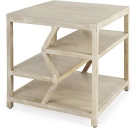 Dayton End Table (Square Top Light Brown Wooden Multi-Level Shelf) 