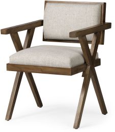 Topanga Dining Chair (Cream Fabric Wrap & Medium Brown Wooden Frame) 