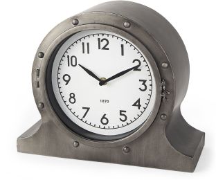 Camden Table Clock (Grey Distressed Metal Porthole) 