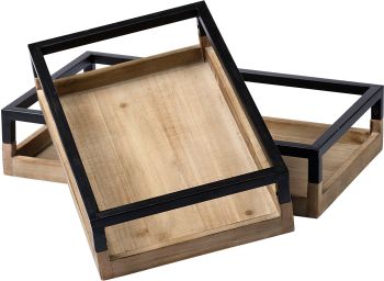 Ross Tray (Set of 2 - Natural Wood with Black Metal Nesting) 