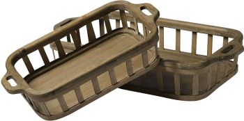 Louis Tray (Set of 2 - Natural Wood Slated Nesting) 