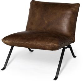 Flavelle Accent Chair (Brown Leather Cushion Seat & Solid Iron Base) 