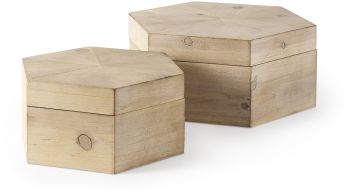 Elyse Boxes (Set of 2 - Brown Wooden Hexagonal) 