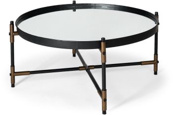 Marshall Coffee Table (Black Round Mirrored Top with Metal Base) 