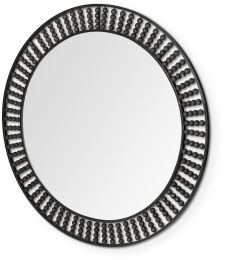 Claiborne Wall Mirror (Round Black Metal Frame Mirror with Wood Beads) 