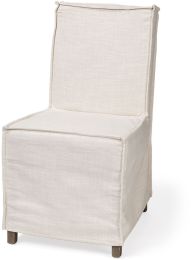 Elbert Dining Chair (Set of 2 - Cream Fabric Slip-Cover Brown Wooden Base) 
