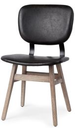 Haden Dining Chair (Set of 2 - Black Faux-Leather Wrap Brown Solid Wood & Iron Base) 