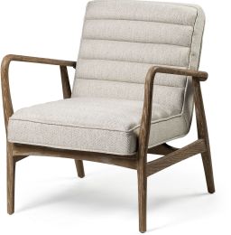 Ajax Accent Chair (II - Cream Fabric with Brown Wooden Frame) 