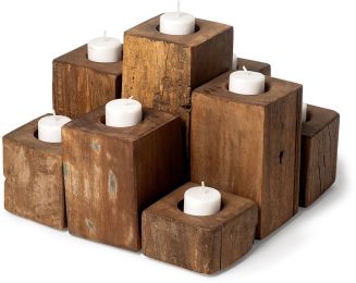 Cassius Table Candle Holder (Light Brown Nine Wood Block) 