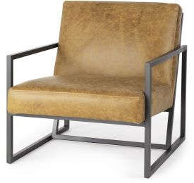 Armelle Accent Chair (II - Brown Leather Seat with Grey Metal Frame) 