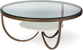 Reinhardt Coffee Table ( Glass & Marble & Gold Metal) 