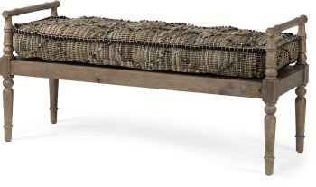Fullerton Bench (II - Jute Patterned Top with Brown Wood Base) 