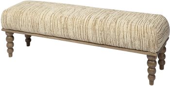 Alder II Bench (Cream Fabric & Brown Wood) 