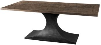 Maxton Dining Table (II - Rectangular Brown Solid Wood Top Black Metal Base) 
