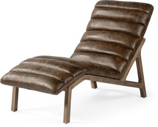 Pierre Chaise Lounge (Brown Leather & Brown Wood) 