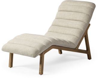 Pierre Chaise Lounge (Beige Fabric & Brown Wood) 