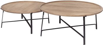 Helios Nesting Coffee Tables (Set of 2 - Brown Solid Wood Top Black Metal Base) 